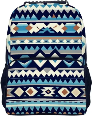 Supdreamc Rucksack Anti-Theft Multipurpose Big Capacity Carry On Bag - Colorful Surf Blue Tribal Navajo Aztec Geometric Ethnic Pattern Traveling & Camping Backpack With Side Pockets
