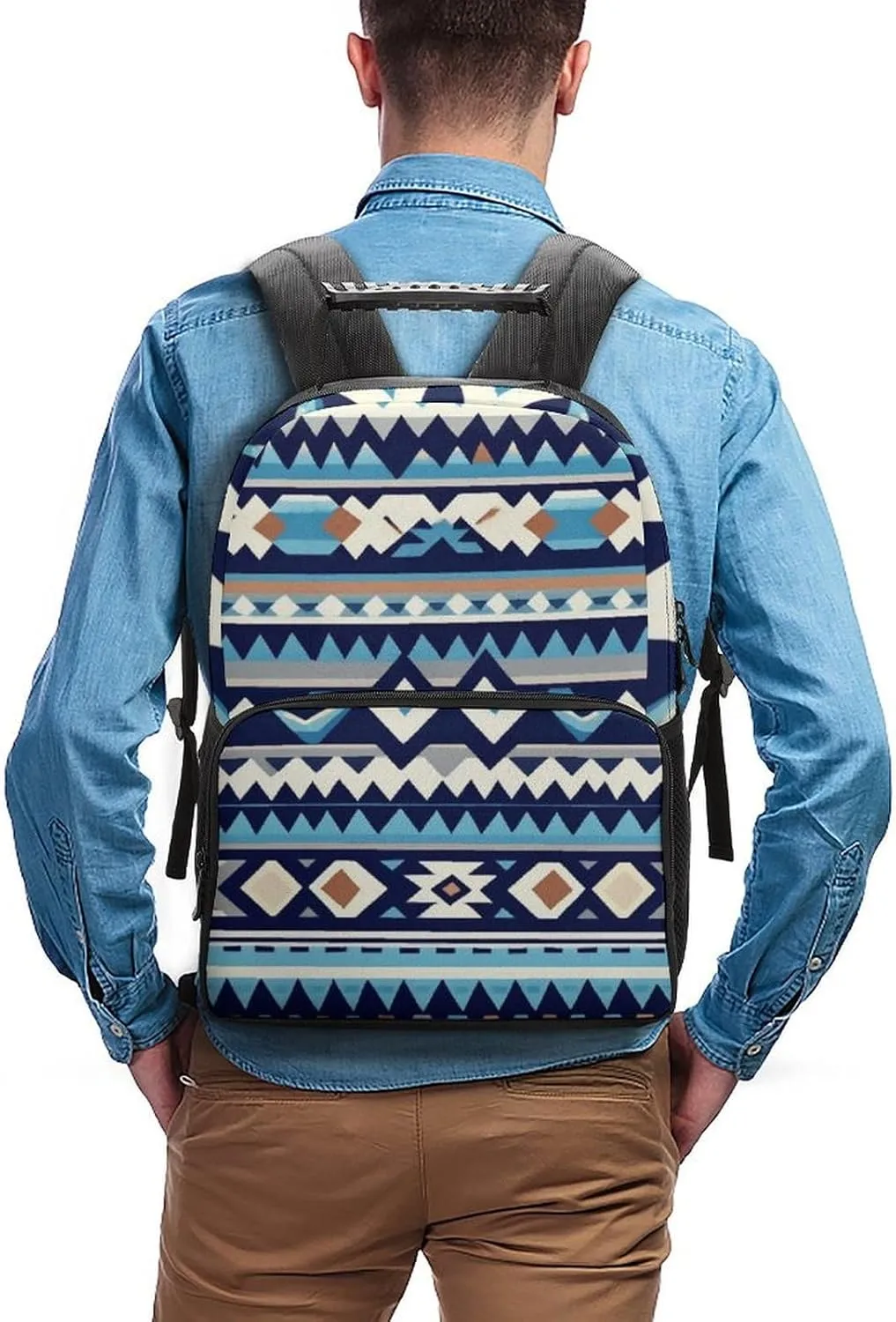 Supdreamc Rucksack Anti-Theft Multipurpose Big Capacity Carry On Bag - Colorful Surf Blue Tribal Navajo Aztec Geometric Ethnic Pattern Traveling & Camping Backpack With Side Pockets