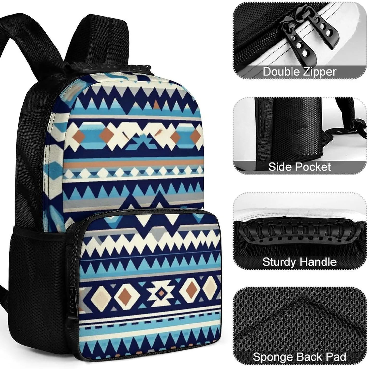 Supdreamc Rucksack Anti-Theft Multipurpose Big Capacity Carry On Bag - Colorful Surf Blue Tribal Navajo Aztec Geometric Ethnic Pattern Traveling & Camping Backpack With Side Pockets