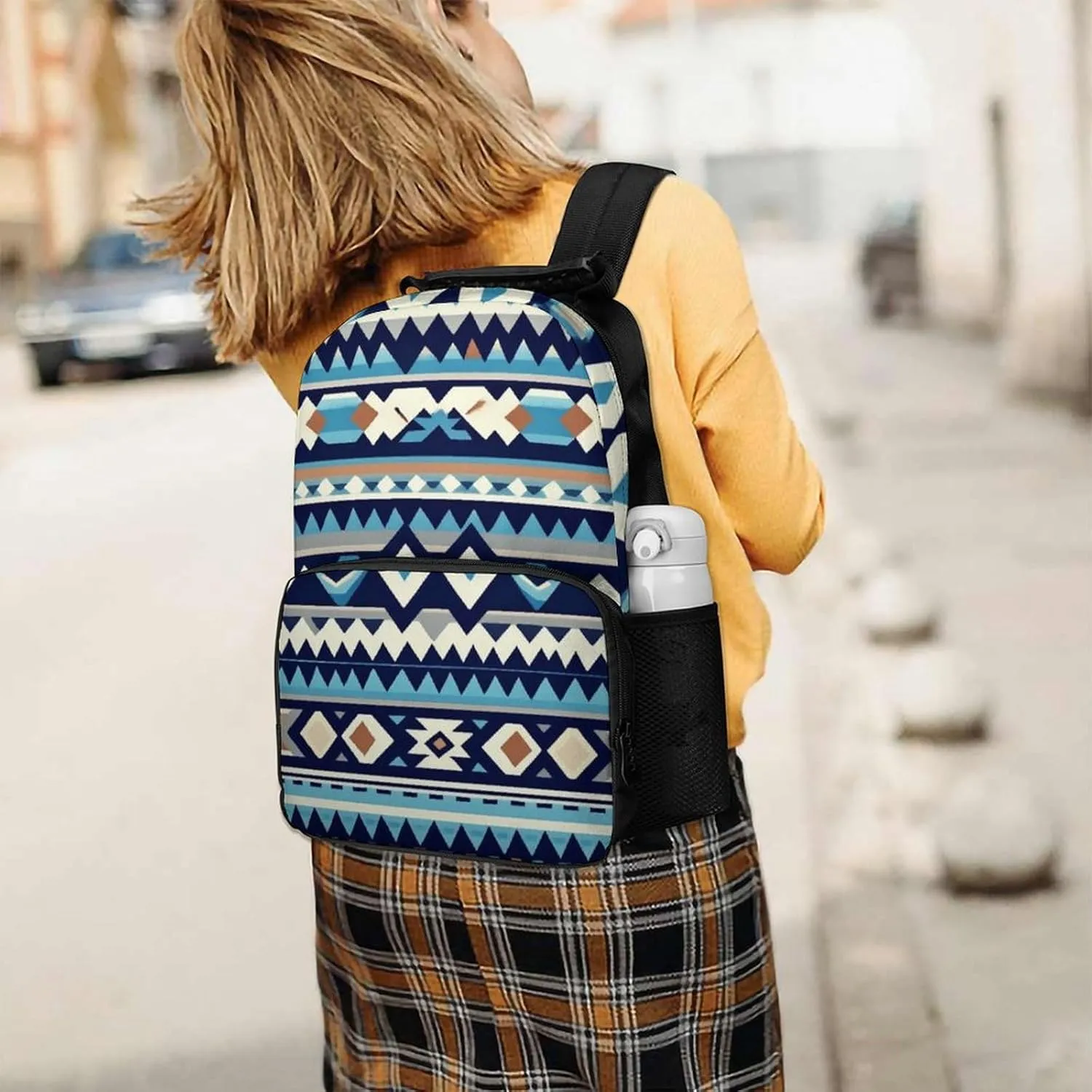 Supdreamc Rucksack Anti-Theft Multipurpose Big Capacity Carry On Bag - Colorful Surf Blue Tribal Navajo Aztec Geometric Ethnic Pattern Traveling & Camping Backpack With Side Pockets