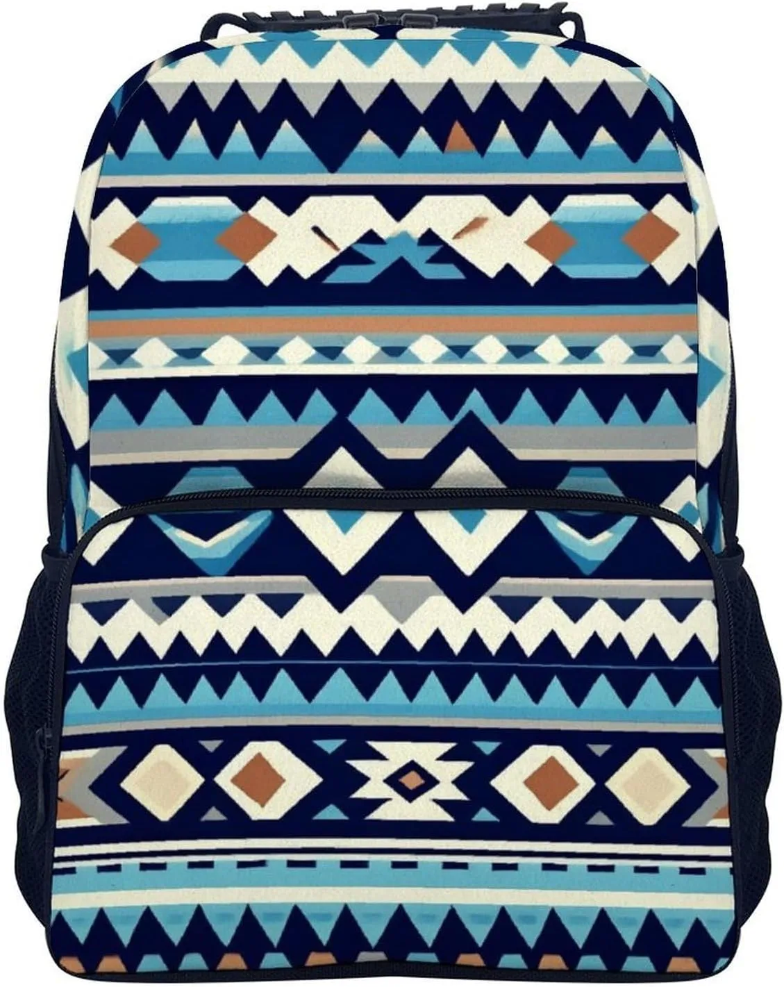 Supdreamc Rucksack Anti-Theft Multipurpose Big Capacity Carry On Bag - Colorful Surf Blue Tribal Navajo Aztec Geometric Ethnic Pattern Traveling & Camping Backpack With Side Pockets