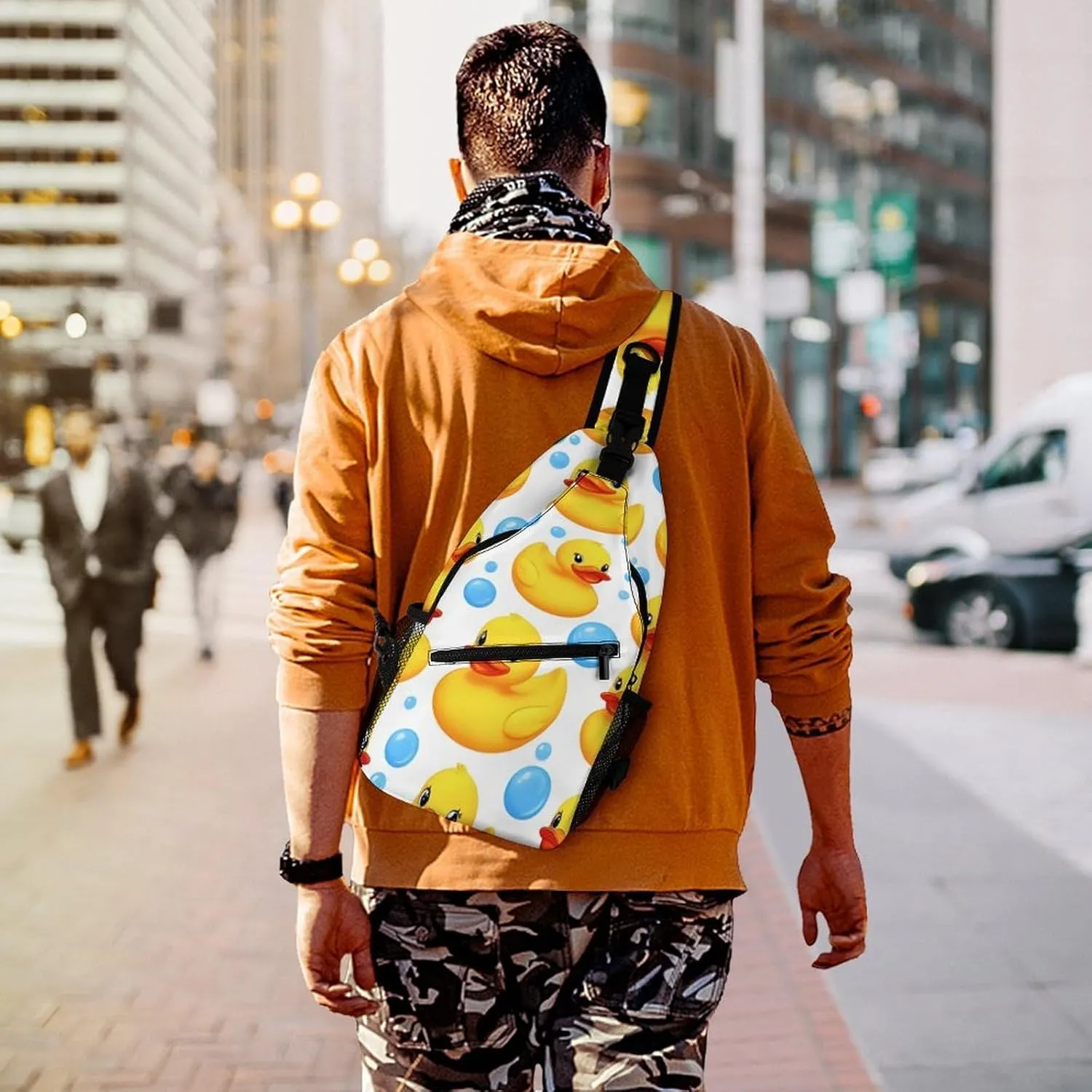 Supdreamc Sling Bag Backpack for Men Women Multipurpose Anti-Theft Satchel Bookbags Travel Rucksack Daypack Bookbag, Cute Funny Cartoon Yellow Rubber Ducks Bubbles Shoulder Crossbody Bag Chest Pack