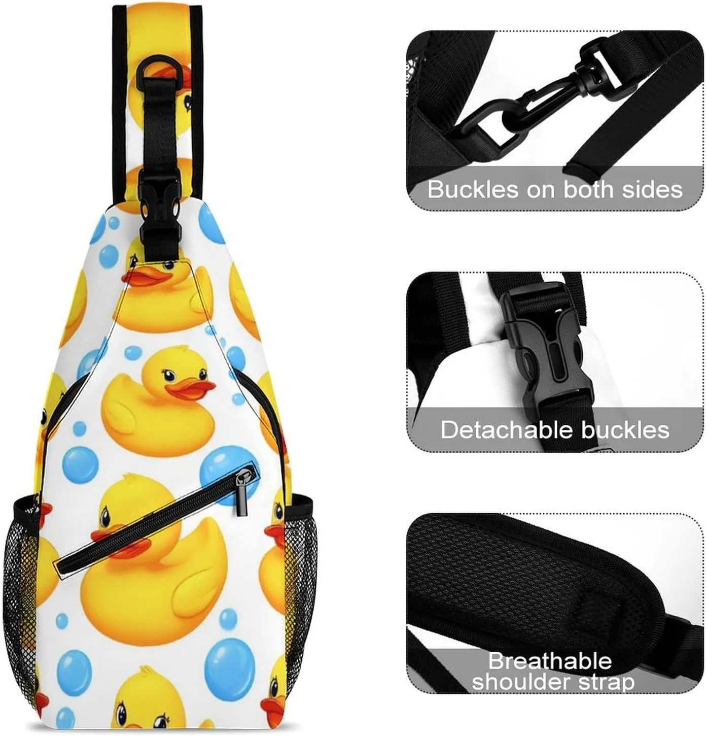 Supdreamc Sling Bag Backpack for Men Women Multipurpose Anti-Theft Satchel Bookbags Travel Rucksack Daypack Bookbag, Cute Funny Cartoon Yellow Rubber Ducks Bubbles Shoulder Crossbody Bag Chest Pack
