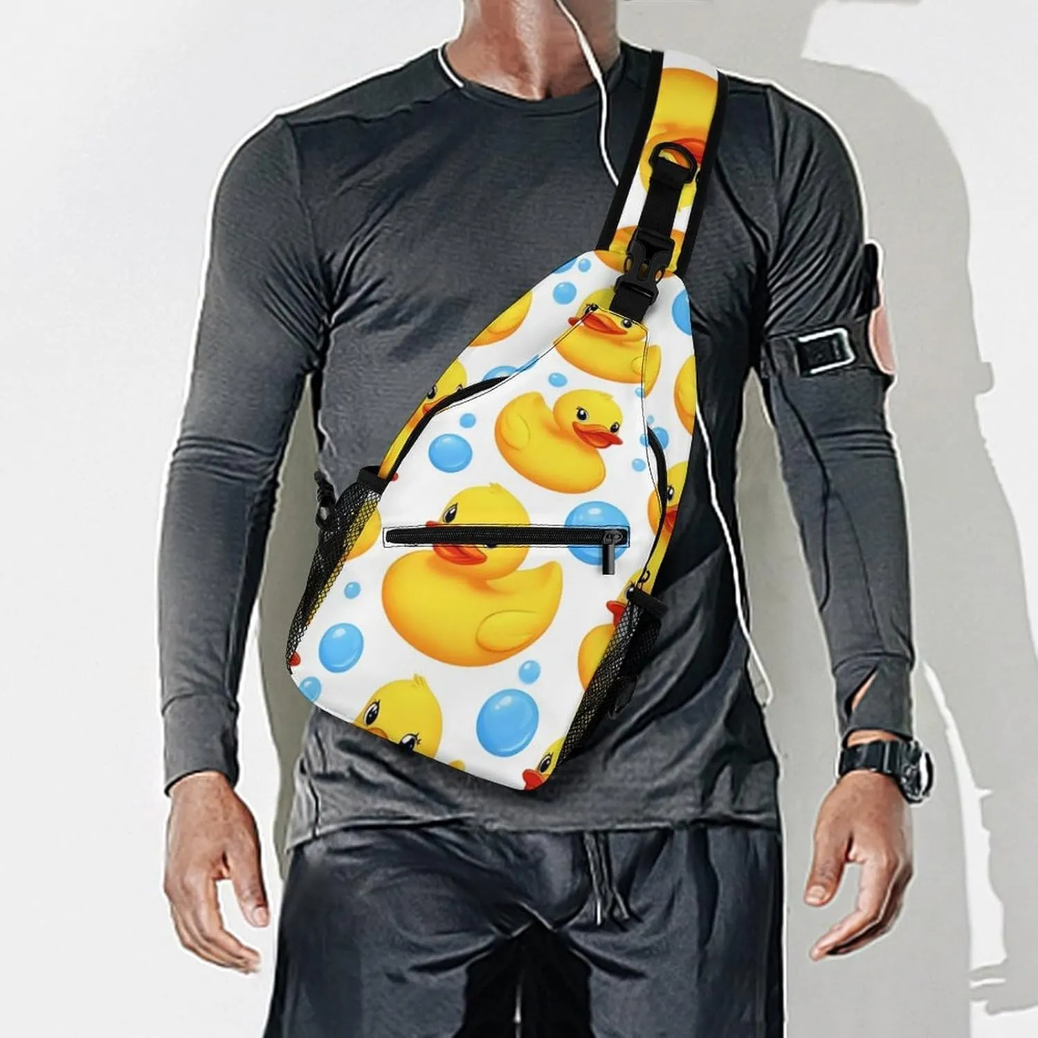 Supdreamc Sling Bag Backpack for Men Women Multipurpose Anti-Theft Satchel Bookbags Travel Rucksack Daypack Bookbag, Cute Funny Cartoon Yellow Rubber Ducks Bubbles Shoulder Crossbody Bag Chest Pack