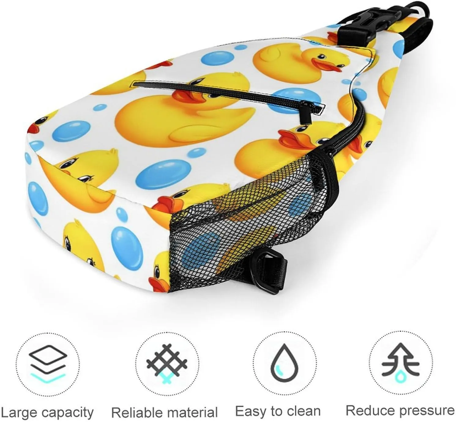 Supdreamc Sling Bag Backpack for Men Women Multipurpose Anti-Theft Satchel Bookbags Travel Rucksack Daypack Bookbag, Cute Funny Cartoon Yellow Rubber Ducks Bubbles Shoulder Crossbody Bag Chest Pack