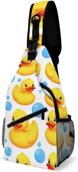 Supdreamc Sling Bag Backpack for Men Women Multipurpose Anti-Theft Satchel Bookbags Travel Rucksack Daypack Bookbag, Cute Funny Cartoon Yellow Rubber Ducks Bubbles Shoulder Crossbody Bag Chest Pack