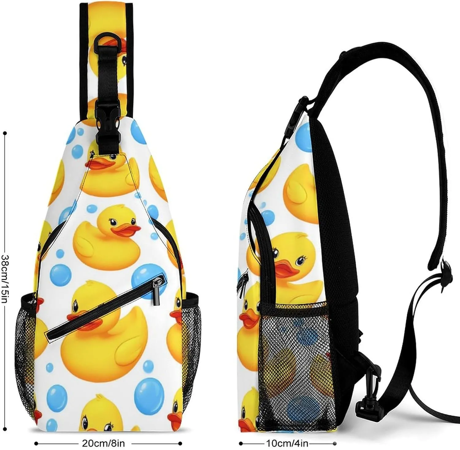 Supdreamc Sling Bag Backpack for Men Women Multipurpose Anti-Theft Satchel Bookbags Travel Rucksack Daypack Bookbag, Cute Funny Cartoon Yellow Rubber Ducks Bubbles Shoulder Crossbody Bag Chest Pack