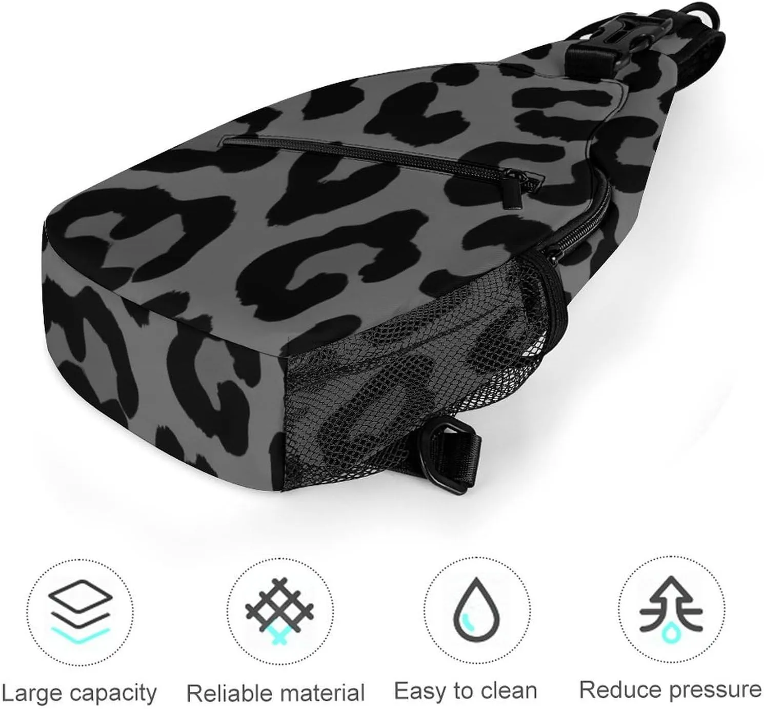 Supdreamc Sling Shoulder Backpack for Women Men Multipurpose Anti-Theft Casual Carrying Tote Case Crossbody Travel Bag Tactical Satchel, Dark Gray Black Leopard Cheetah Print Rucksack