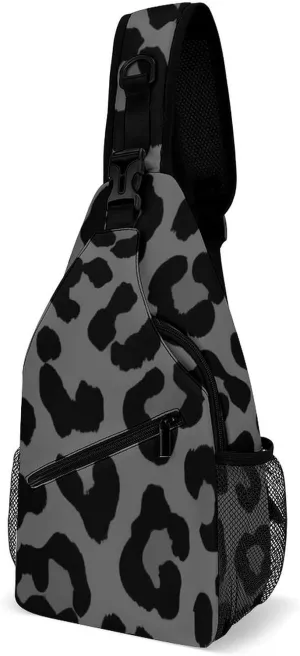 Supdreamc Sling Shoulder Backpack for Women Men Multipurpose Anti-Theft Casual Carrying Tote Case Crossbody Travel Bag Tactical Satchel, Dark Gray Black Leopard Cheetah Print Rucksack