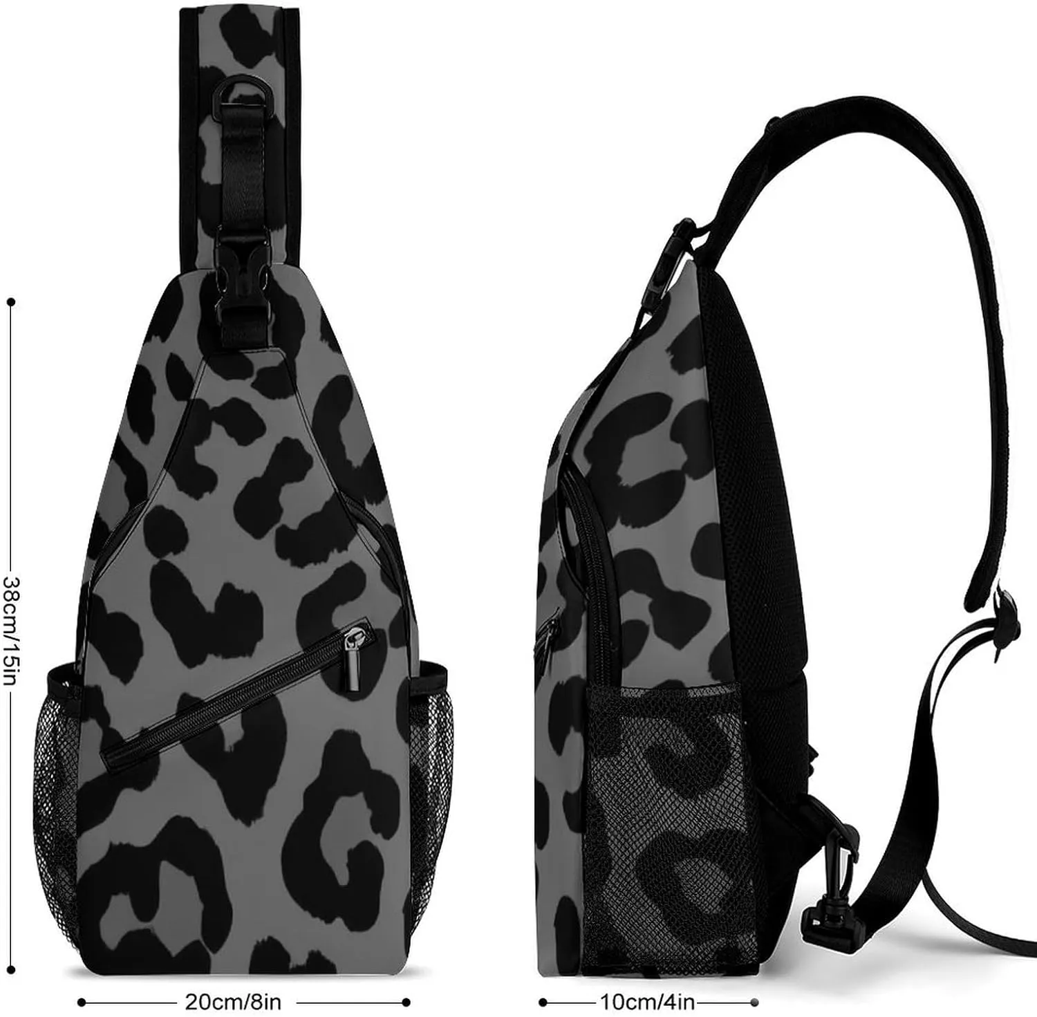 Supdreamc Sling Shoulder Backpack for Women Men Multipurpose Anti-Theft Casual Carrying Tote Case Crossbody Travel Bag Tactical Satchel, Dark Gray Black Leopard Cheetah Print Rucksack