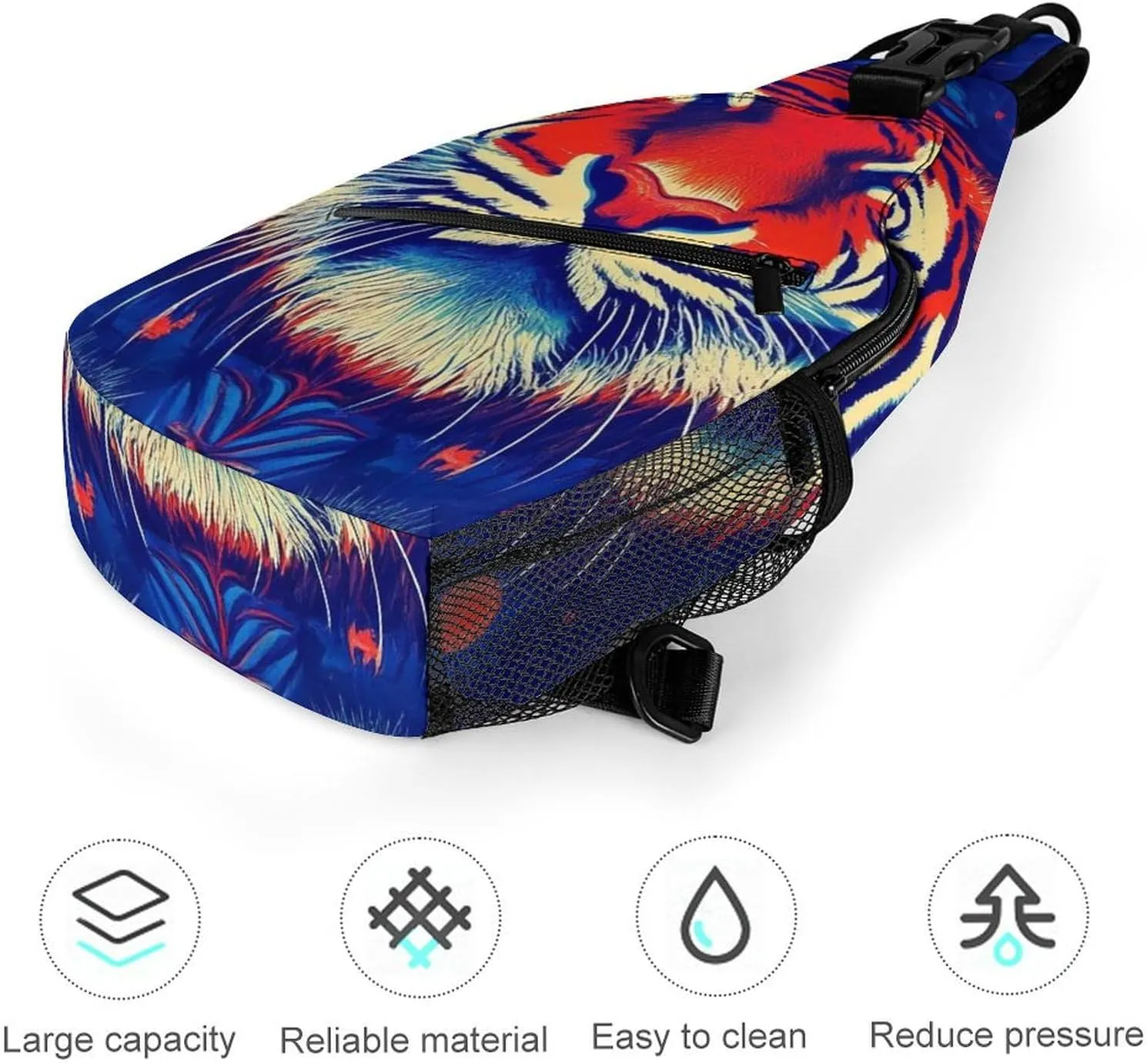 Supdreamc Ultra Lightweight Sling Backpack Chest Sling Shoulder Backpacks Bags Multipurpose Anti-Theft Rucksack for Climbing Camping Cycling Travel, Trippy Red Tiger Animal Art