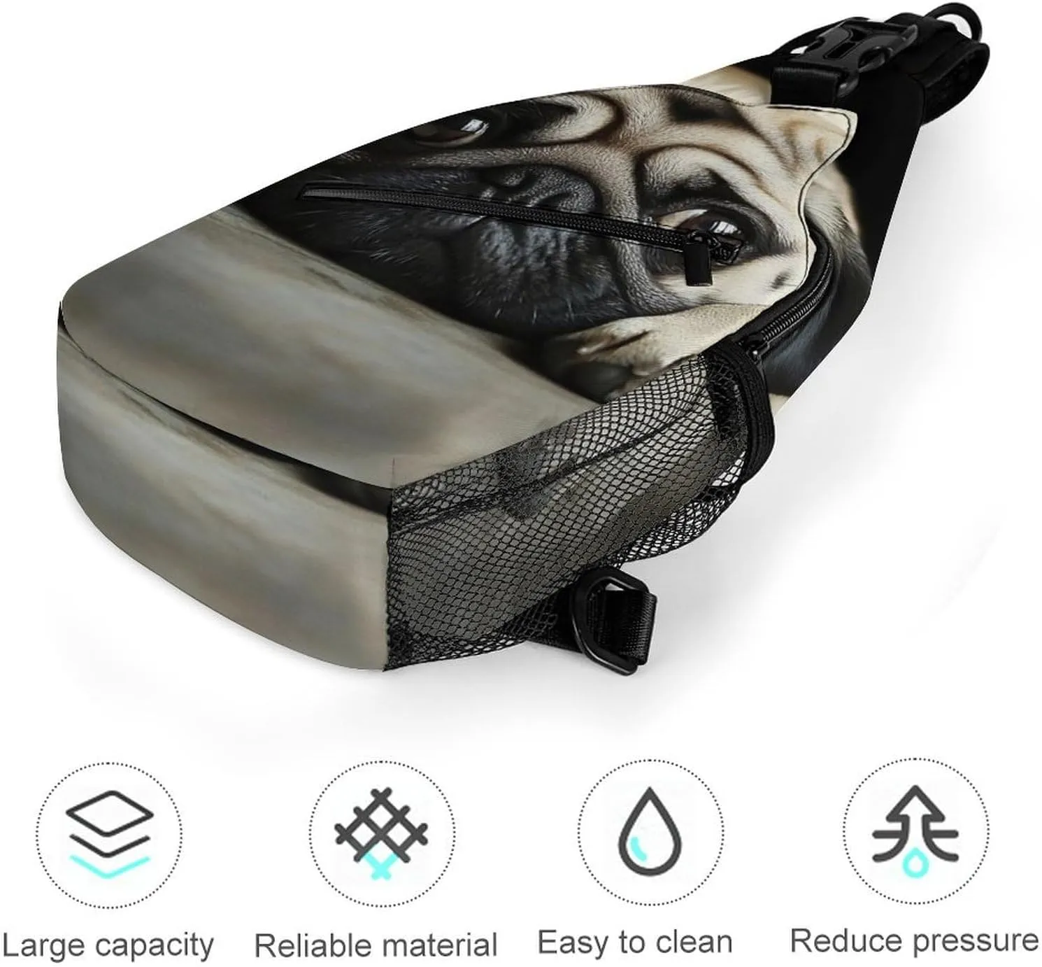 Supdreamc Ultra Lightweight Sling Backpack Crossbody Chest Rucksack Anti-Theft Multipurpose Bag for Hiking Cycling Walking Dog Bicycle Travel, Cute Pug