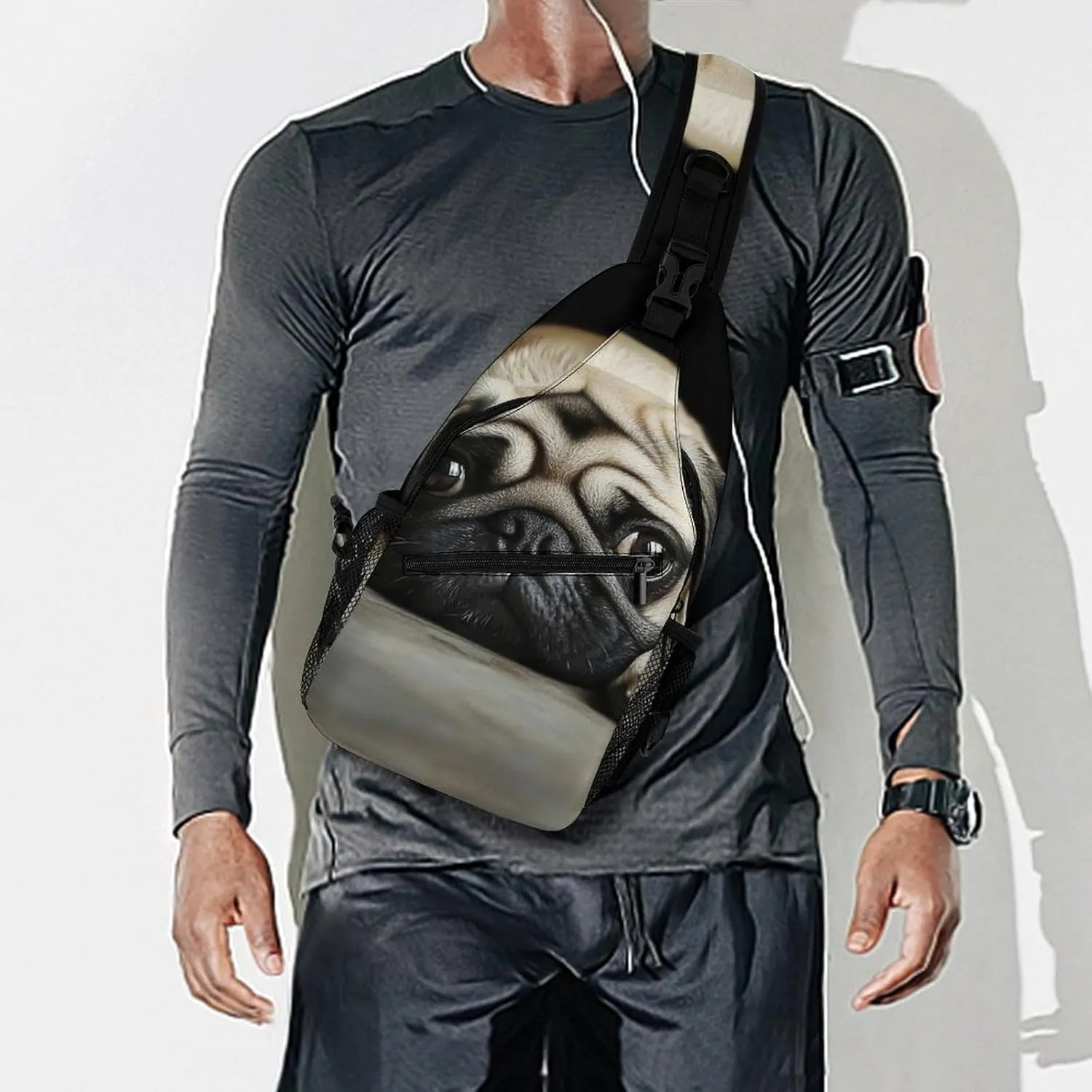 Supdreamc Ultra Lightweight Sling Backpack Crossbody Chest Rucksack Anti-Theft Multipurpose Bag for Hiking Cycling Walking Dog Bicycle Travel, Cute Pug