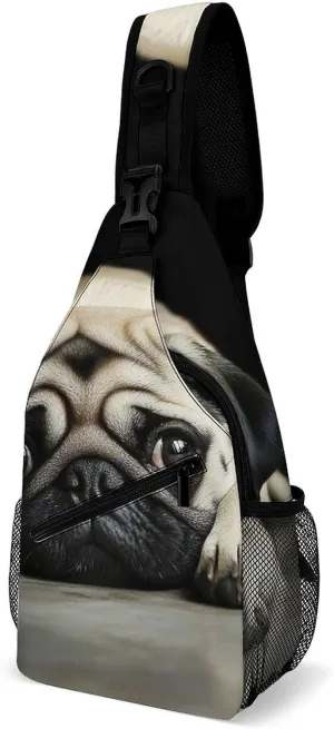 Supdreamc Ultra Lightweight Sling Backpack Crossbody Chest Rucksack Anti-Theft Multipurpose Bag for Hiking Cycling Walking Dog Bicycle Travel, Cute Pug