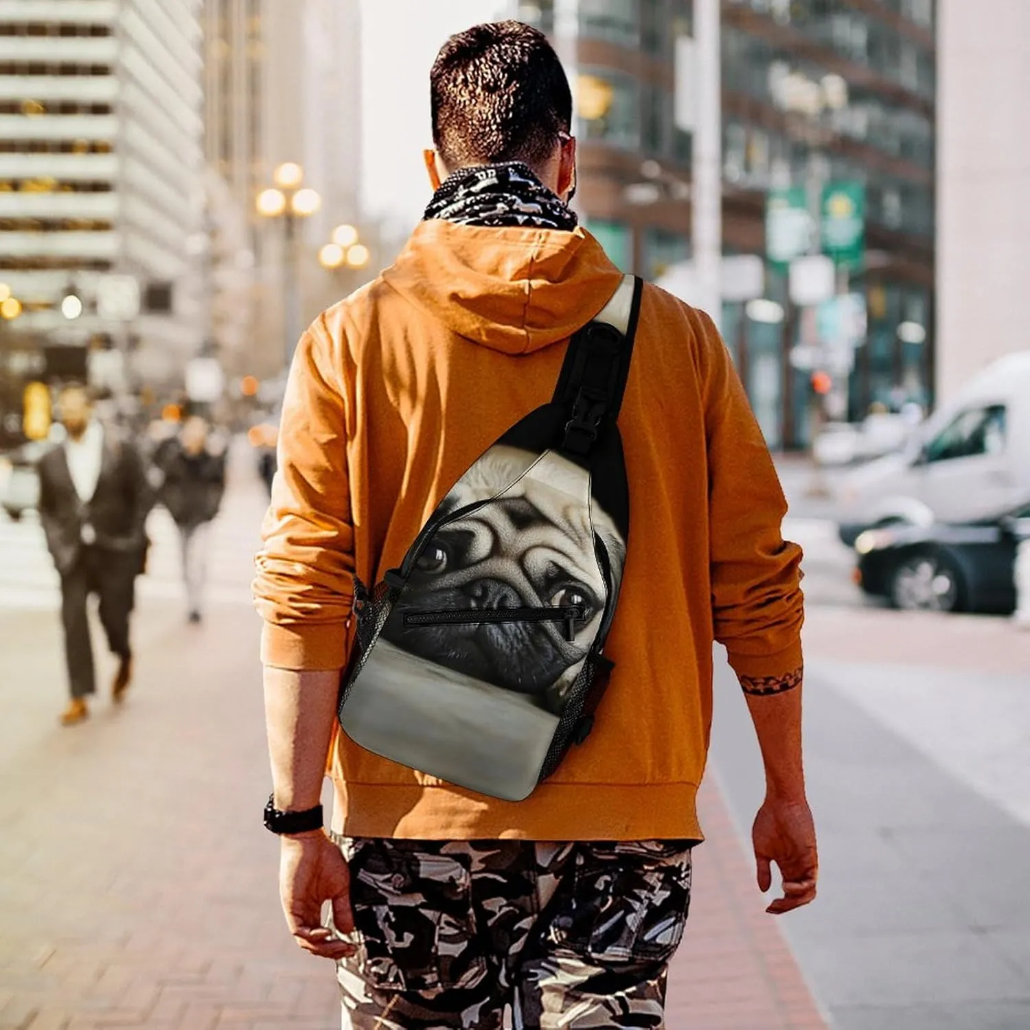 Supdreamc Ultra Lightweight Sling Backpack Crossbody Chest Rucksack Anti-Theft Multipurpose Bag for Hiking Cycling Walking Dog Bicycle Travel, Cute Pug