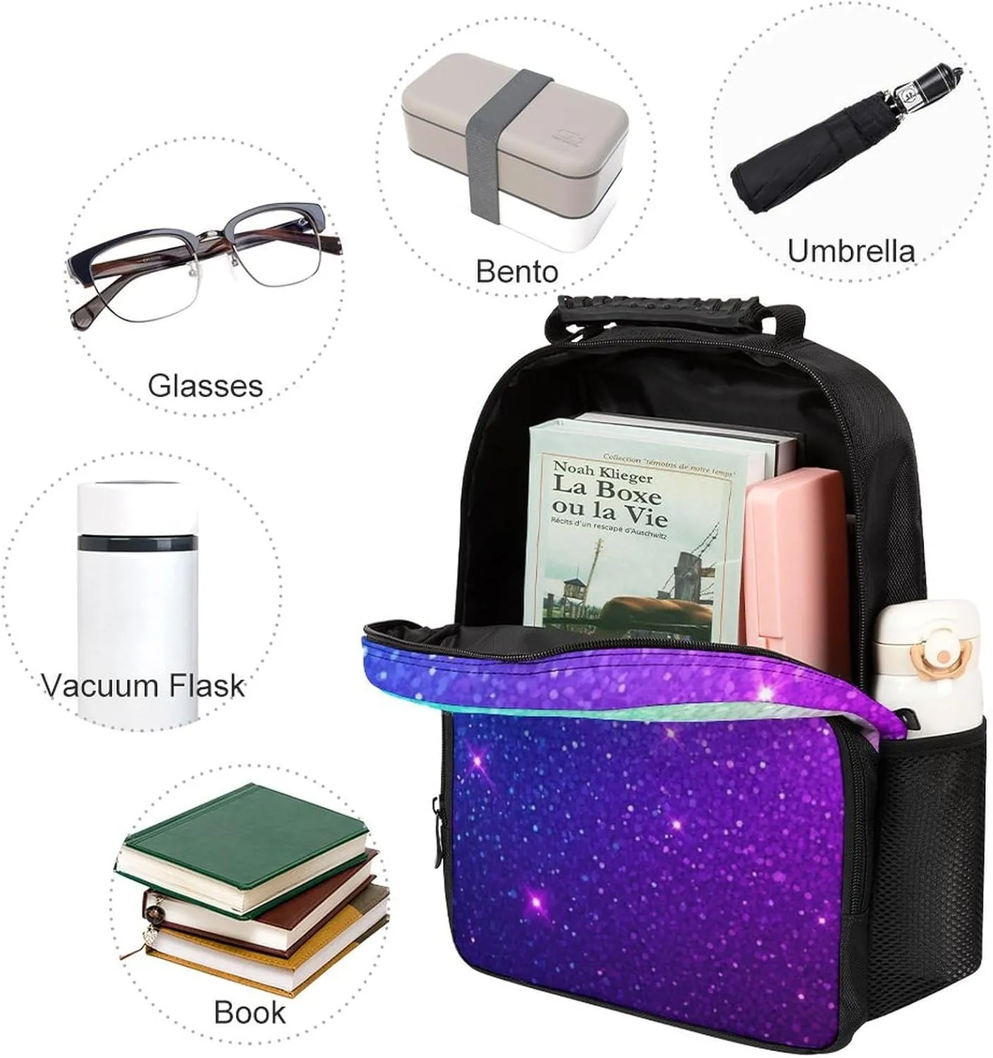 Supdreamc Women Men Polyester Beautiful Turquoise Bling Glitter Sparkles Pattern Casual Daypack Large Capacity Bookbag With Side Pockets for Sports Picnic Walking Cycling