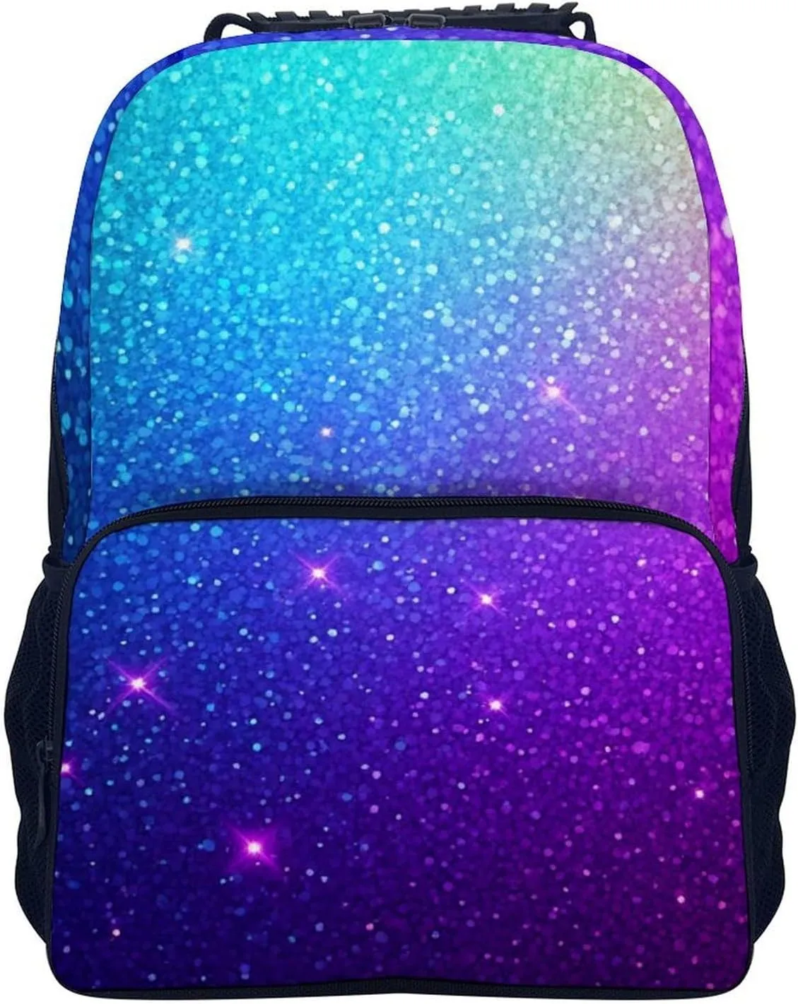 Supdreamc Women Men Polyester Beautiful Turquoise Bling Glitter Sparkles Pattern Casual Daypack Large Capacity Bookbag With Side Pockets for Sports Picnic Walking Cycling