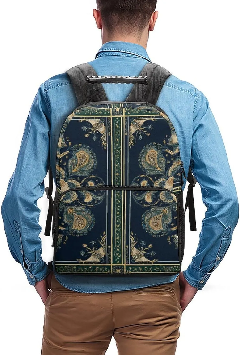 Supdreamc Women Men Polyester Boho Vintage Paisley Bandana Print Casual Daypack Large Capacity Bookbag With Side Pockets for Sports Picnic Walking Cycling