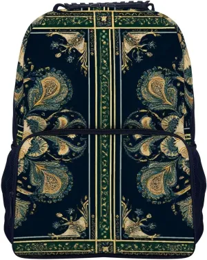 Supdreamc Women Men Polyester Boho Vintage Paisley Bandana Print Casual Daypack Large Capacity Bookbag With Side Pockets for Sports Picnic Walking Cycling