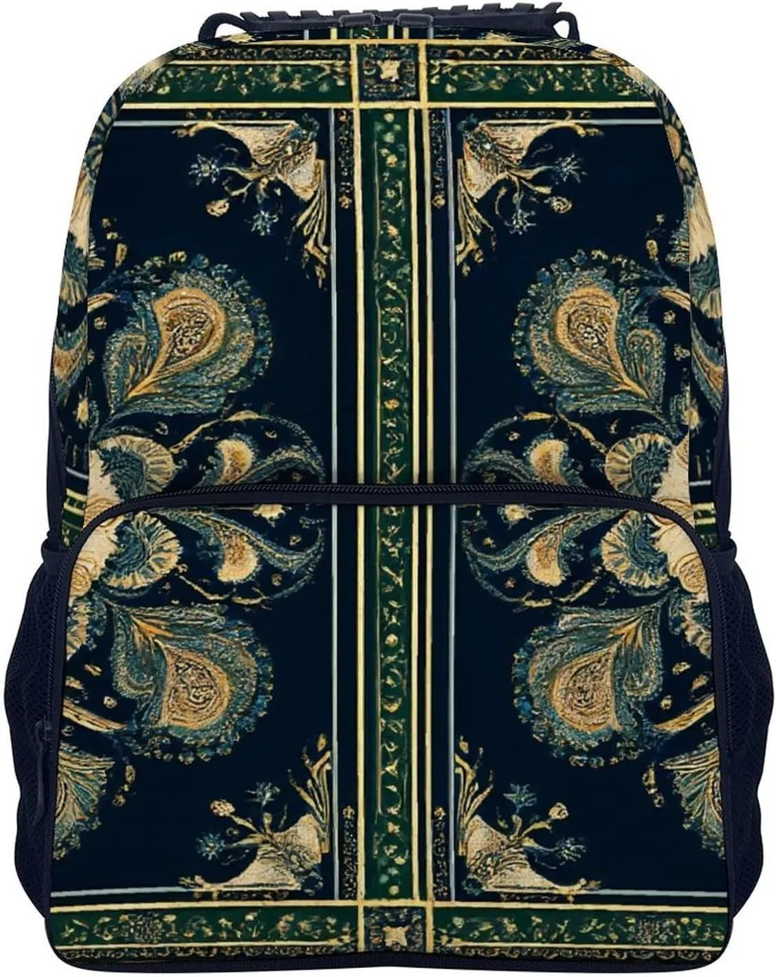 Supdreamc Women Men Polyester Boho Vintage Paisley Bandana Print Casual Daypack Large Capacity Bookbag With Side Pockets for Sports Picnic Walking Cycling