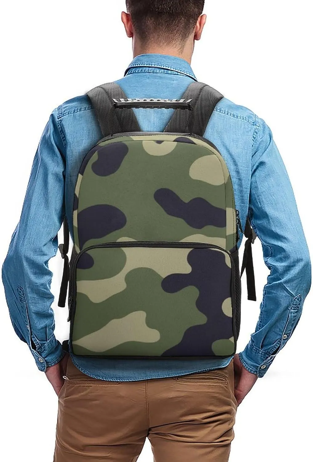 Supdreamc Women Men Polyester Green Camo Army Camouflage 3D Print Casual Daypack Large Capacity Bookbag With Side Pockets for Sports Picnic Walking Cycling