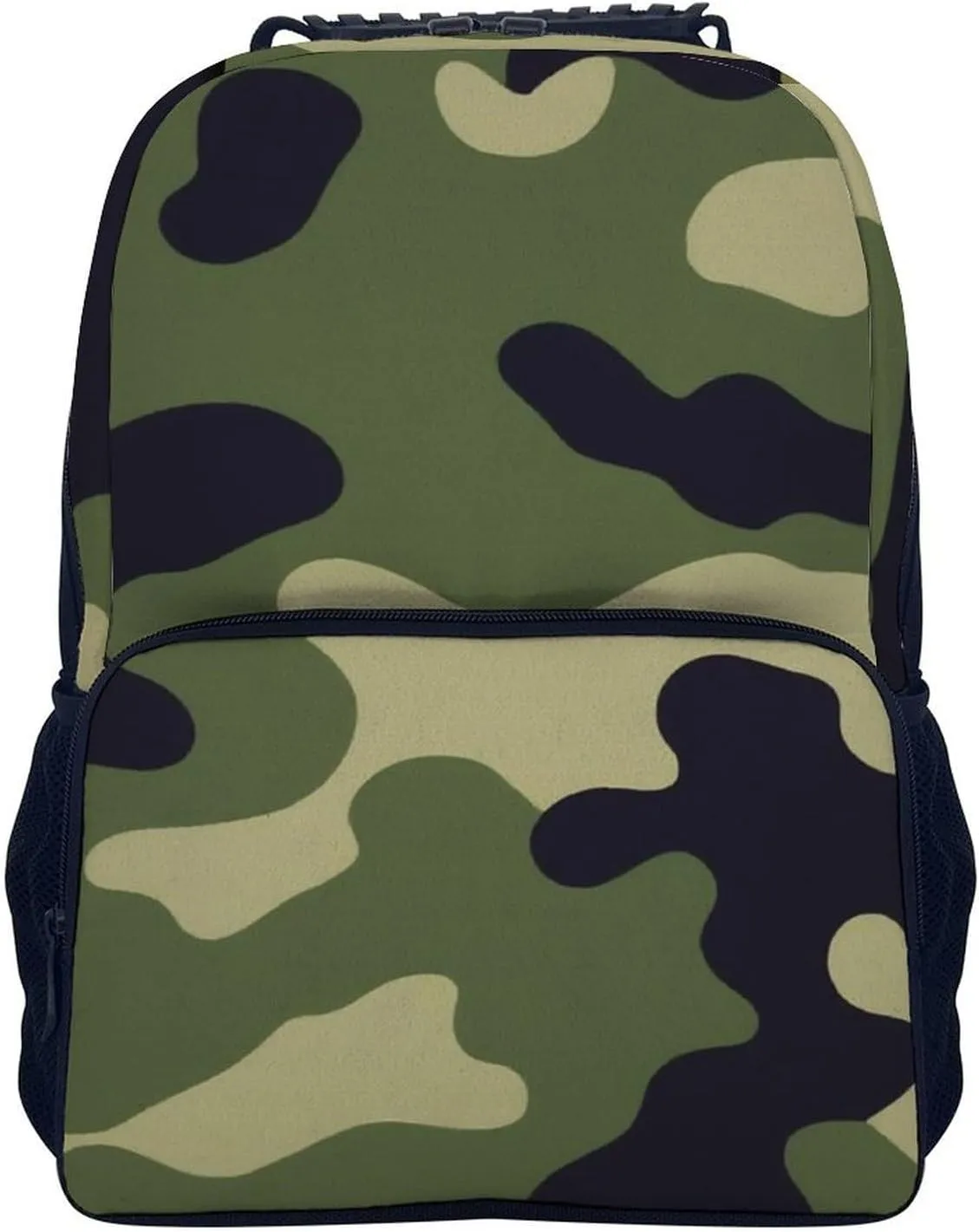 Supdreamc Women Men Polyester Green Camo Army Camouflage 3D Print Casual Daypack Large Capacity Bookbag With Side Pockets for Sports Picnic Walking Cycling