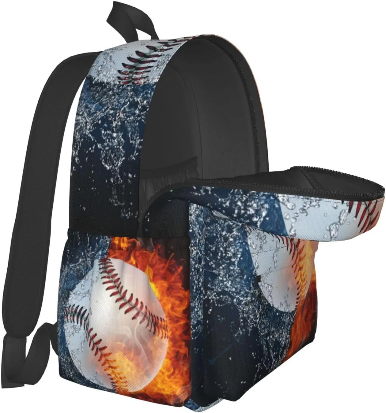 SUPLUCHOM School Backpack Baseball Fire Water Sport Casual Daypack Men Women Polyester Laptop Bag with Side Pockets Bookbag for Travel Hiking Work Student Over 3 Years Old Kids
