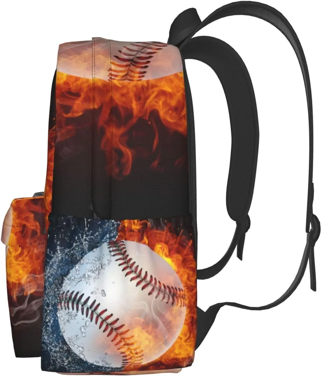 SUPLUCHOM School Backpack Baseball Fire Water Sport Casual Daypack Men Women Polyester Laptop Bag with Side Pockets Bookbag for Travel Hiking Work Student Over 3 Years Old Kids