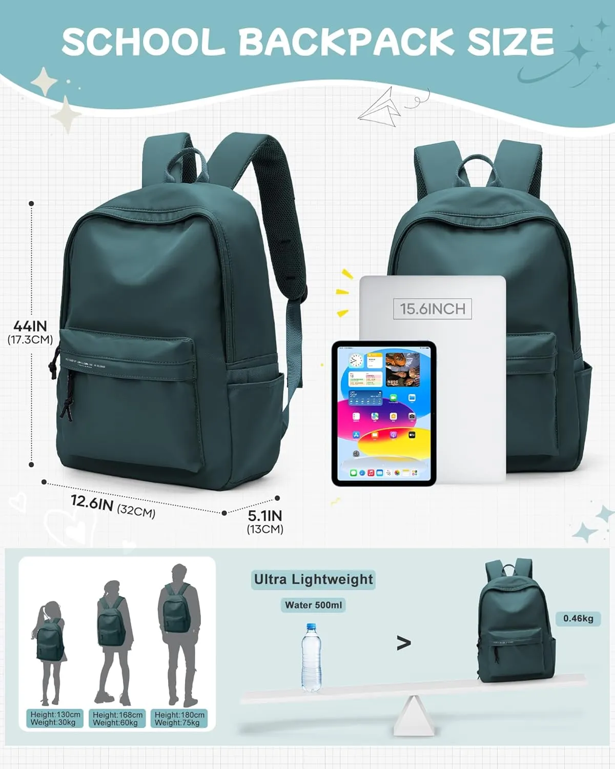 suradar School Backpack Middle High School Students Bookbag for Teens Girls Boy College Backpack for Women Men Casual Daypack