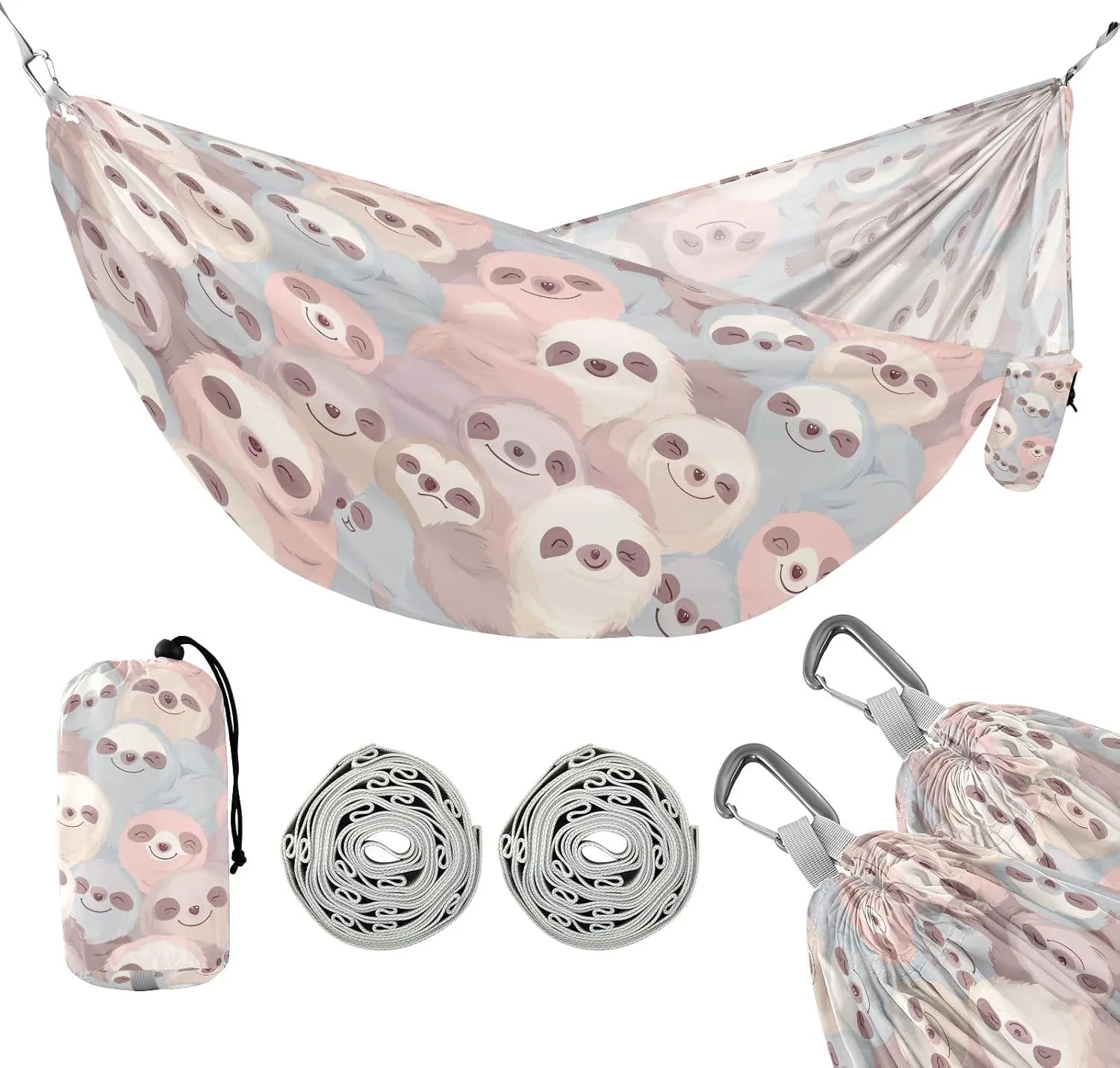 susiyo Portable Camping Hammock Cartoon Sloths Printed Lightweight Hammock Comfortable Travel Swing with Tree Straps for Camping Hiking Backpacking Travel or Beach - Up to 330lbs