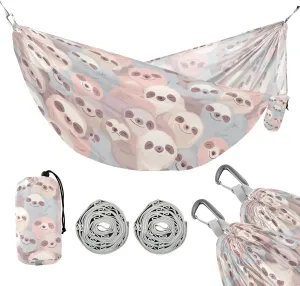 susiyo Portable Camping Hammock Cartoon Sloths Printed Lightweight Hammock Comfortable Travel Swing with Tree Straps for Camping Hiking Backpacking Travel or Beach - Up to 330lbs