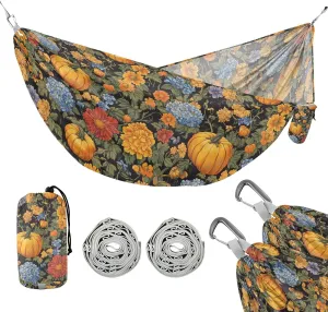 susiyo Portable Camping Hammock Halloween Flowers Pumpkins Printed Lightweight Hammock Comfortable Travel Swing with Tree Straps for Camping Hiking Backpacking Travel or Beach - Up to 330lbs