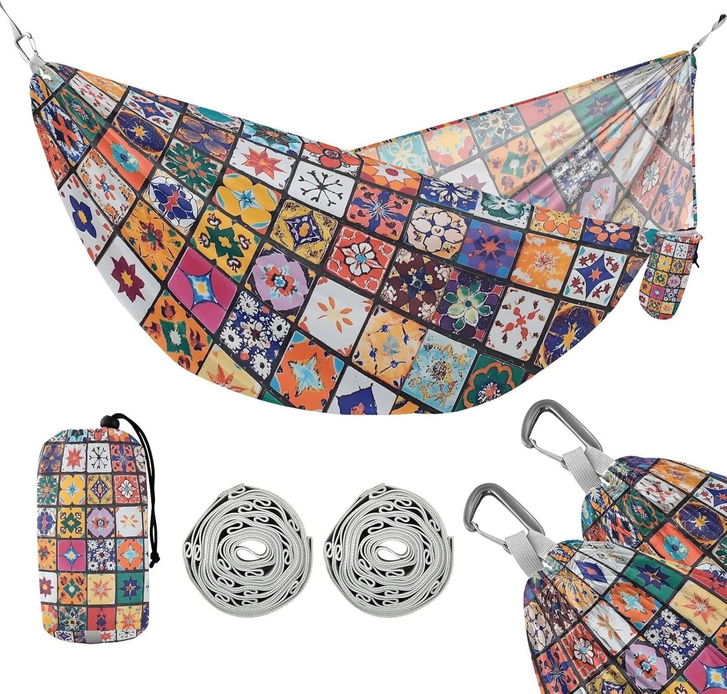 susiyo Portable Camping Hammock Traditional Moroccan Printed Lightweight Hammock Comfortable Travel Swing with Tree Straps for Camping Hiking Backpacking Travel or Beach - Up to 330lbs