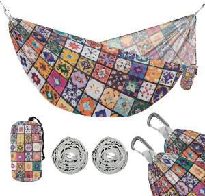 susiyo Portable Camping Hammock Traditional Moroccan Printed Lightweight Hammock Comfortable Travel Swing with Tree Straps for Camping Hiking Backpacking Travel or Beach - Up to 330lbs