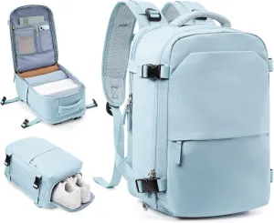 suwasp Travel Backpack for Women Men, 25L Carry on Backpack with Shoe Compartment, Flight Approved Personal Item Travel Bag Water Resistant Laptop Backpack Fits 14" Laptop, Light Blue