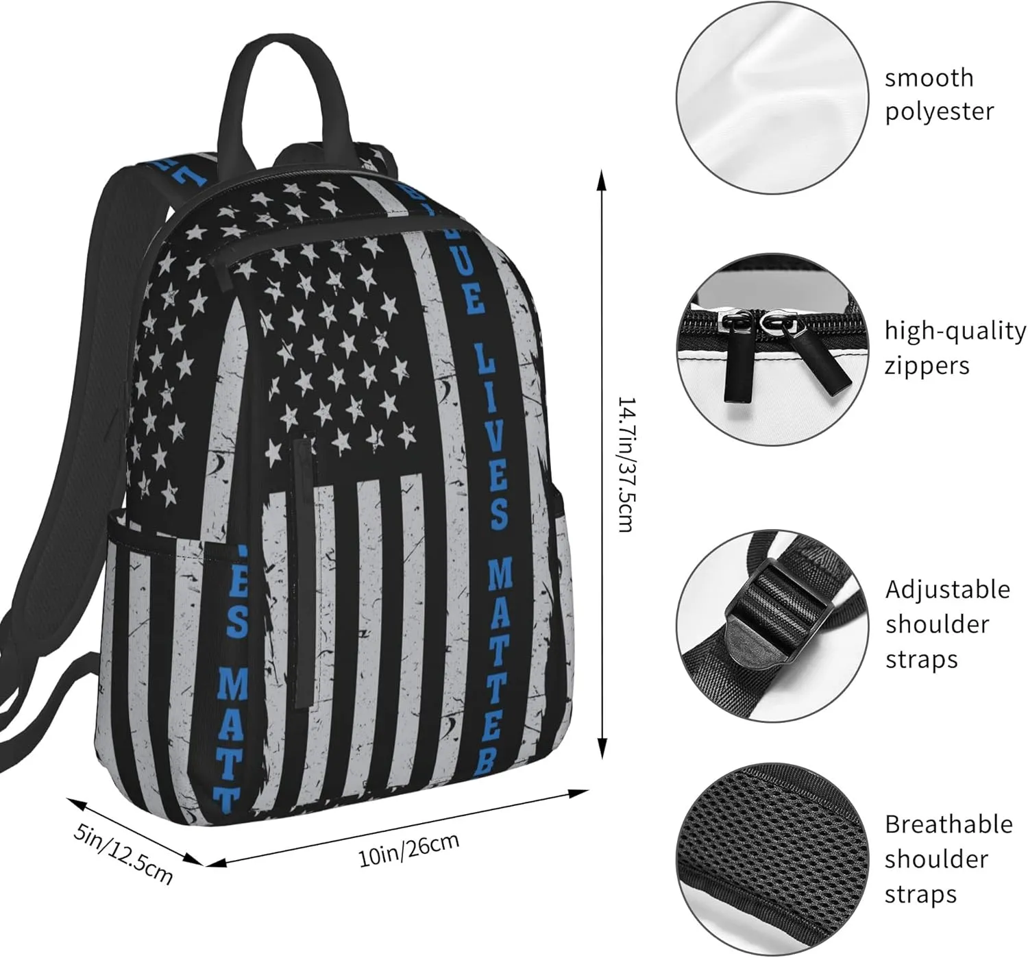 SWEET TANG Backpack for blue lives matter line American Flag Police pattern black Bookbag