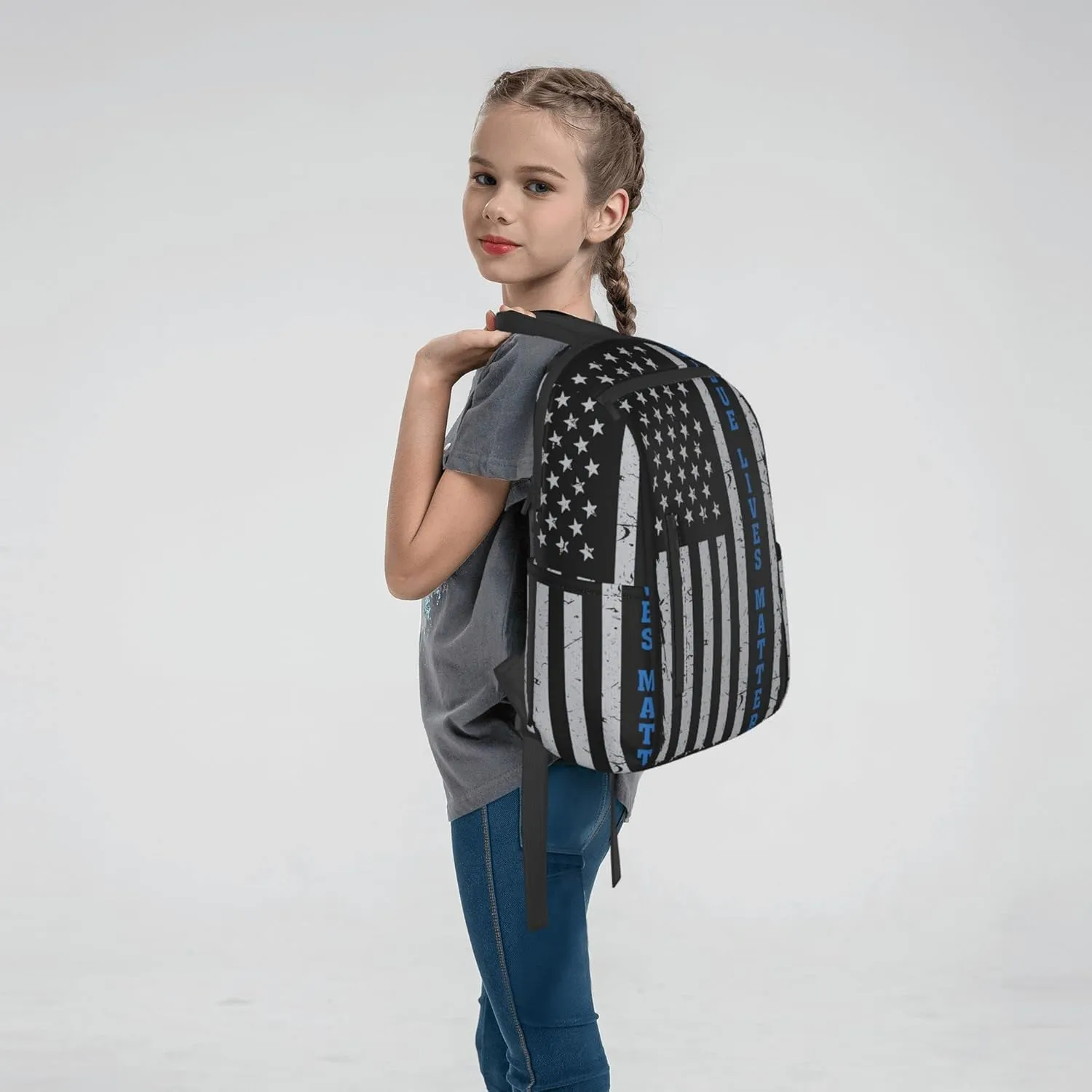 SWEET TANG Backpack for blue lives matter line American Flag Police pattern black Bookbag