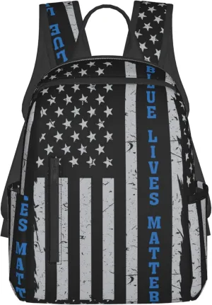 SWEET TANG Backpack for blue lives matter line American Flag Police pattern black Bookbag