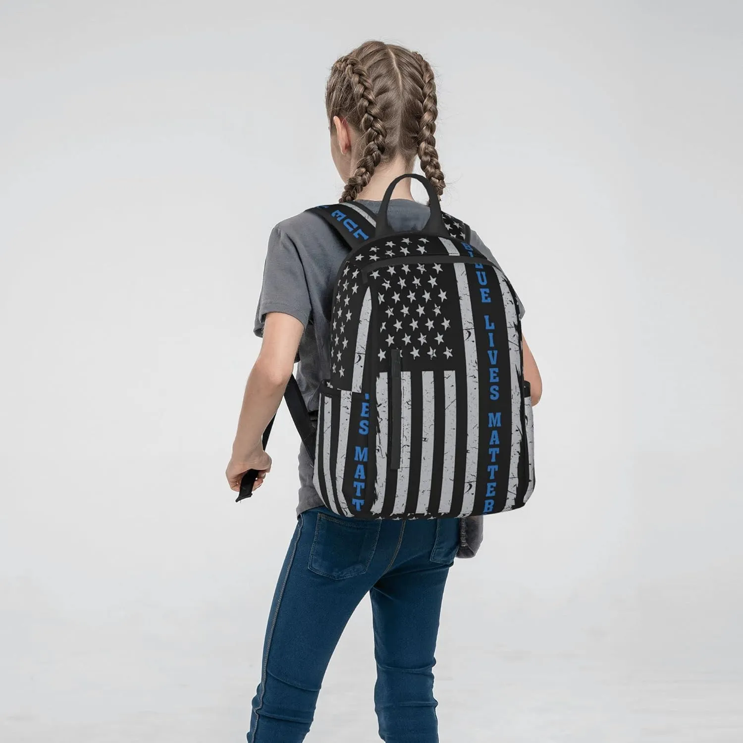 SWEET TANG Backpack for blue lives matter line American Flag Police pattern black Bookbag