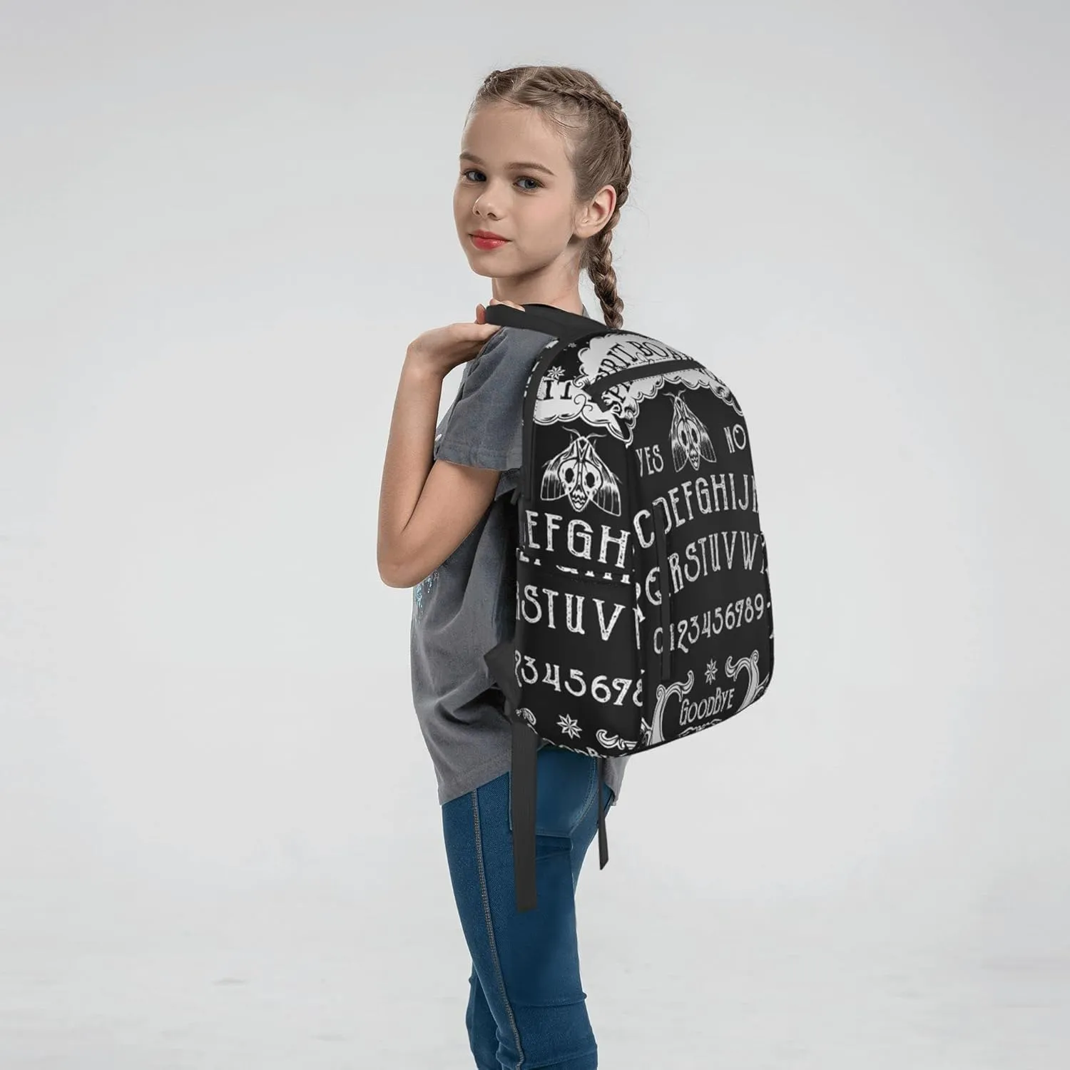 SWEET TANG Backpack Travel, Work Bookbag cat skull head Witch Board Black Gothic Casual Daypacks with Water Bottle Pocket