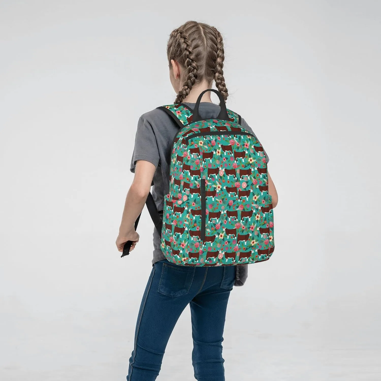 SWEET TANG Hereford Cow Cattle Floral Backpack Fashion Rucksack Anti Theft Rucksack Extra Large Laptop Backpack for Hiking Camping College