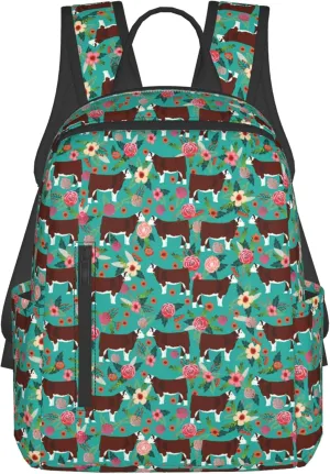 SWEET TANG Hereford Cow Cattle Floral Backpack Fashion Rucksack Anti Theft Rucksack Extra Large Laptop Backpack for Hiking Camping College