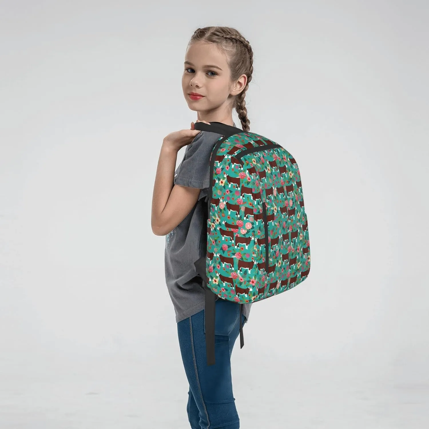 SWEET TANG Hereford Cow Cattle Floral Backpack Fashion Rucksack Anti Theft Rucksack Extra Large Laptop Backpack for Hiking Camping College