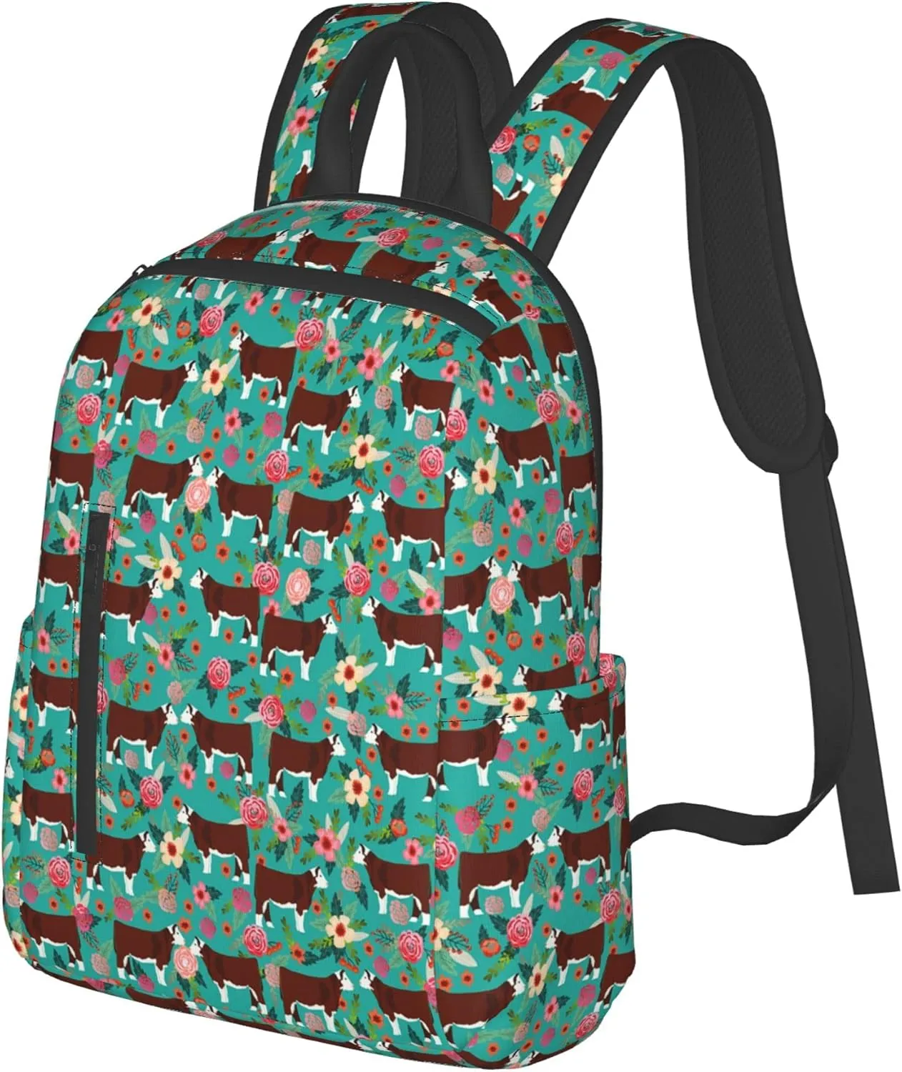 SWEET TANG Hereford Cow Cattle Floral Backpack Fashion Rucksack Anti Theft Rucksack Extra Large Laptop Backpack for Hiking Camping College