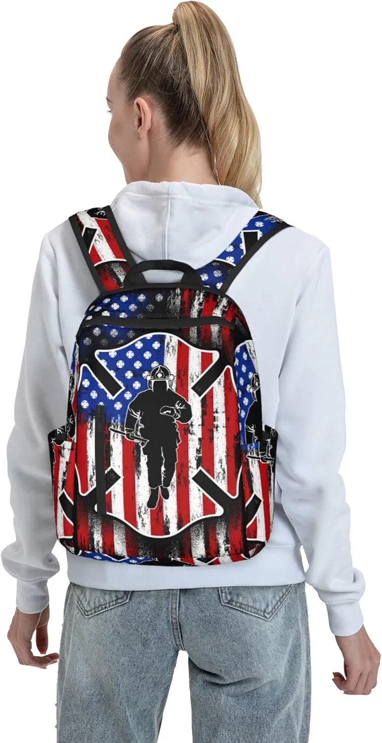 SWEET TANG Lightweight Casual Laptop Backpack For for Men and Women Bookbag for College (Fireman flag american firefighter)