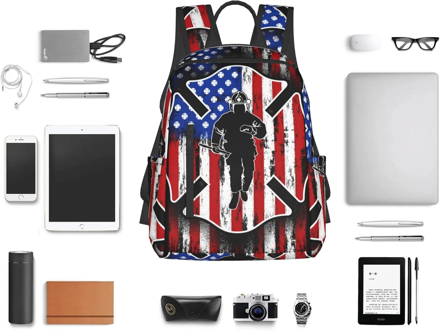 SWEET TANG Lightweight Casual Laptop Backpack For for Men and Women Bookbag for College (Fireman flag american firefighter)