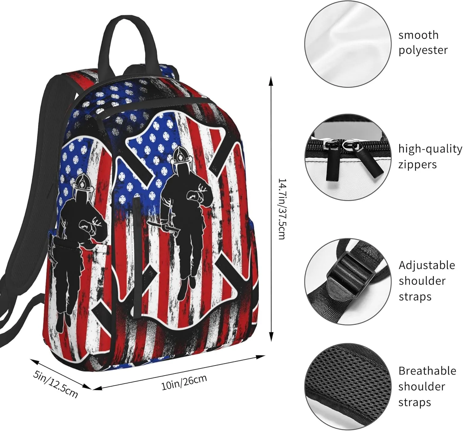 SWEET TANG Lightweight Casual Laptop Backpack For for Men and Women Bookbag for College (Fireman flag american firefighter)