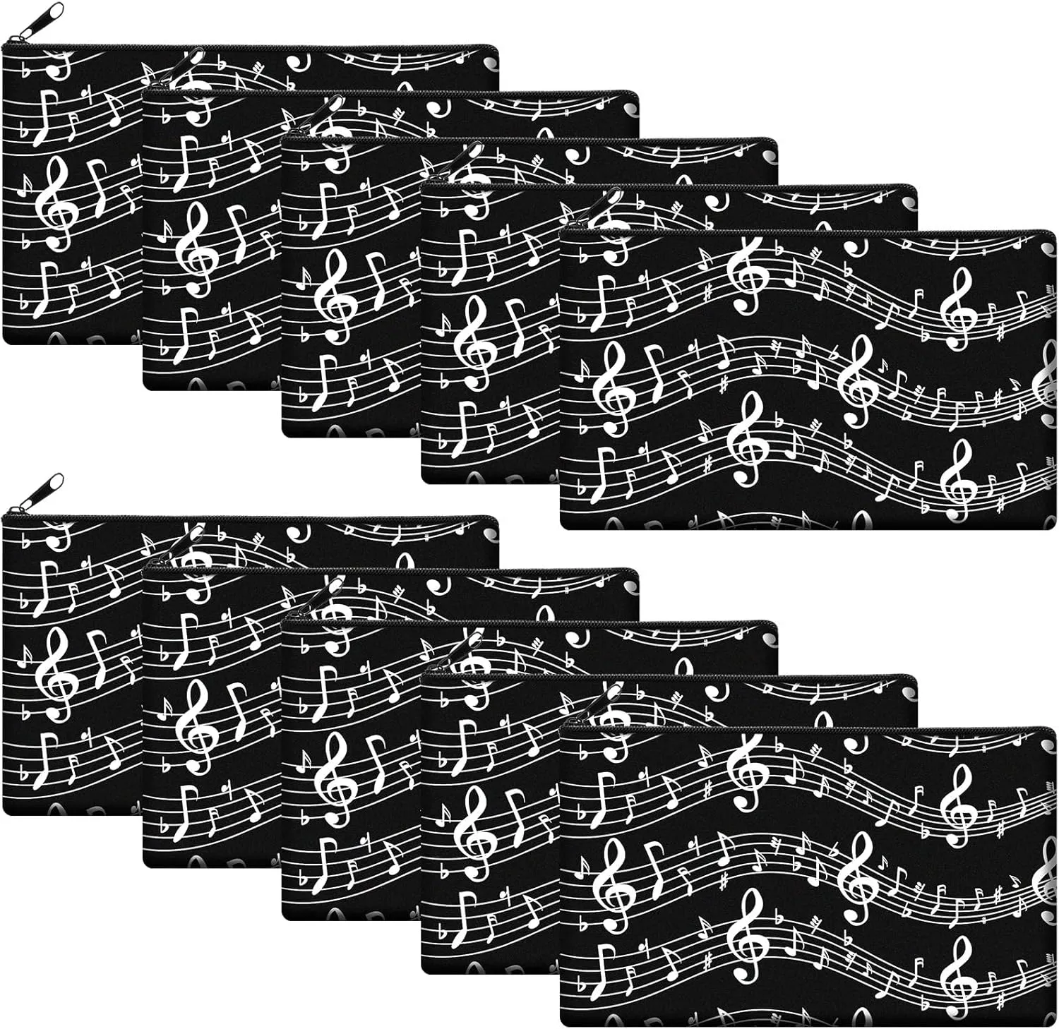 Sweetude 10 Pcs Musical Note Makeup Bag Music Teacher Gift for Women Thank You Lovers Cosmetic Bag Piano Travel Zipper Pouch for Teachers' Day Christmas Birthday Graduation(White)
