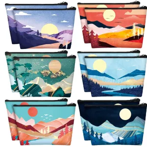Sweetude 12 Pcs Mountain Makeup Bag Portable Travel Cosmetic Bag Cute Zipper Pouches for Travel Waterproof Toiletry Organizer Printed Storage Pouch for Women Gifts
