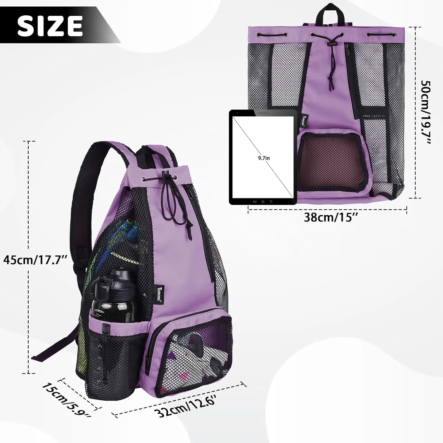 Swim Bag Beach Backpack with Padded Shoulder Strap Mesh Backpack with Wet Pocket for Swimming, Gym
